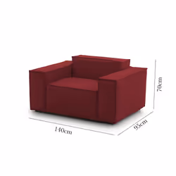 Poltrona Leonia, Poltrona da salotto, 100% Made in Italy, Poltroncina relax in tessuto imbottito, Cm 140x95h70, Rosso