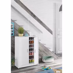 Armadio multiuso Arful, Armadio portascarpe a 2 ante, Mobile basso con 6 ripiani, Scarpiera bassa moderna, cm 75x36h101, Bianco - Vista aggiuntiva 4