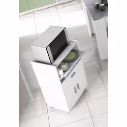Carrello Akea, Mobile ausiliare per cucina con ruote, Armadio multiuso con 2 ante e 1 ripiano, cm 59x40h92, Bianco - Vista aggiuntiva 4