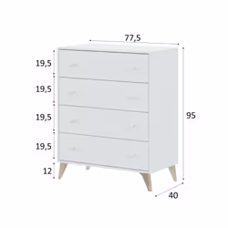 Cassettiera Aquilea, Settimanale a 4 cassetti, Mobile ComÃ² per camera da letto, ComÃ² moderno, cm 78x40h95, Bianco