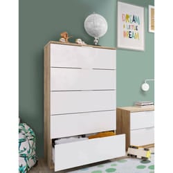 Cassettiera Armenia, Settimanale a 5 cassetti, Mobile ComÃ² per camera da letto, Settimanale moderno, cm 60x40h110, Rovere e Bianco