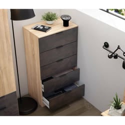Cassettiera Armenia, Settimanale a 5 cassetti, Mobile ComÃ² per camera da letto, Settimanale moderno, cm 60x40h110, Rovere e Antracite