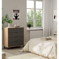 Cassettiera Alfana, Settimanale a 4 cassetti, Mobile ComÃ² per camera da letto, ComÃ² moderno, cm 76x40h94, Rovere nodi e Antracite