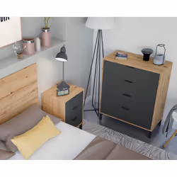 Cassettiera Alfana, Settimanale a 4 cassetti, Mobile ComÃ² per camera da letto, ComÃ² moderno, cm 76x40h94, Rovere nodi e Antracite - Vista aggiuntiva 4