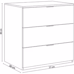 Cassettiera Rea, Settimanale moderna a 3 cassetti, Mobile ComÃ² basso per camera da letto, Mobile Settimanale, cm 77x38h80, Bianco