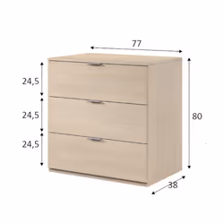 Cassettiera Rea, Settimanale moderna a 3 cassetti, Mobile ComÃ² basso per camera da letto, Mobile Settimanale, cm 77x38h80, Rovere