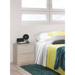 Comodino Artiglio, Comodino moderno a 2 cassetti, Tavolino da notte, ComÃ² basso per camera da letto, cm 38x34h45, Rovere