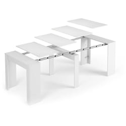 Dmora - Consolle allungabile Abicitren, Tavolo da pranzo allungabile, Ripiano con allunghe estensibile fino a 10 posti, 51/237x90h78 cm, Bianco Lucido
