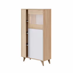 Vetrina Altavista, Vetrinetta moderna a 3 ante, Credenza da soggiorno o salotto, Madia alta con ripiani, cm 77x33h142, Rovere e Bianco - Vista aggiuntiva 4