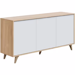 CREDENZA - Buffet da cucina, Armadio di design da soggiorno, Madia moderna a 3 ante e ripiani, 154x40h75 cm, Rovere e Bianco. ...