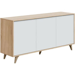 Credenza Acrolorum, Buffet da cucina, Armadio di design da soggiorno, Madia moderna a 3 ante e ripiani, 154x40h75 cm, Rovere e Bianco - Dmora