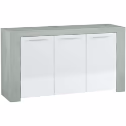 CREDENZA - Buffet da soggiorno, Mobile porta TV, Madia per salotto, Armadio moderno a 3 ante, 144x42h80 cm, Cemento e Bianco. ...