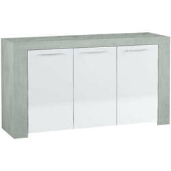 Credenza Amaculi, Buffet da soggiorno, Mobile porta tv, Madia per salotto, Armadio moderno a 3 ante, 144x42h80 cm, Cemento e Bianco - Dmora