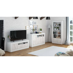 Credenza Ilizia, Madia moderna a 3 ante, Buffet da soggiorno porta TV, cm 144x42h87, Bianco