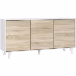 CREDENZA - Buffet da cucina, Armadio di design da soggiorno, Madia moderna a 3 ante e ripiani, 154x40h75 cm, Bianco e Rovere. ...