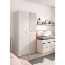 Guardaroba Aronia, Armadio per cameretta, Mobile a 3 ante e 3 ripiani con barra appendiabiti, cm 90x52h200, Grigio e Rosa