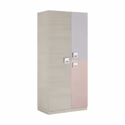 Guardaroba Aronia, Armadio per cameretta, Mobile a 3 ante e 3 ripiani con barra appendiabiti, cm 90x52h200, Grigio e Rosa