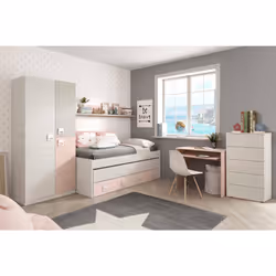 Guardaroba Aronia, Armadio per cameretta, Mobile a 3 ante e 3 ripiani con barra appendiabiti, cm 90x52h200, Grigio e Rosa - Vista aggiuntiva 4