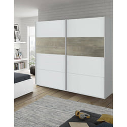 Guardaroba Ainu, Armadio per camera da letto a 2 ante scorrevoli, Mobile con barra appendiabiti e 3 ripiani, cm 180X60h200, Bianco e Rovere