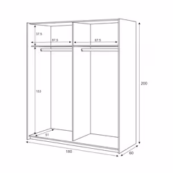 Guardaroba Ainu, Armadio per camera da letto a 2 ante scorrevoli, Mobile con barra appendiabiti e 3 ripiani, cm 180X60h200, Bianco e Rovere