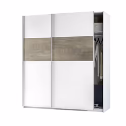 Guardaroba Ainu, Armadio per camera da letto a 2 ante scorrevoli, Mobile con barra appendiabiti e 3 ripiani, cm 180X60h200, Bianco e Rovere - Vista aggiuntiva 4