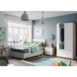 Guardaroba Appadu, Armadio per camera da letto a 2 ante e 2 cassetti, Mobile con barra appendiabiti, cm 82x52h180, Bianco e Rovere