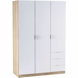 GUARDAROBA 3 ANTE - Armadio per camera da letto 3 cassetti, Mobile con barra appendiabiti e 3 ripiani, 121x52h180 cm, Bianco ...