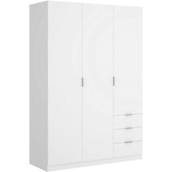 Guardaroba 3 ante Astru, Mobile appendiabiti per camera da letto, Armadio 3 cassetti, 121x52h184 cm, Bianco - Dmora
