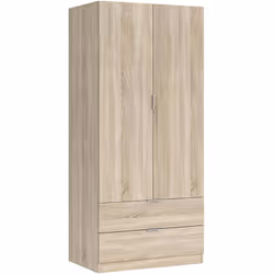 GUARDAROBA 2 ANTE - Armadio per camera da letto 2 cassetti, Mobile con barra appendiabiti, 81x52h180 cm, Rovere.STRUTTURA E U ...