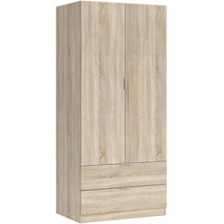 Dmora - Guardaroba 2 ante Appadu, Armadio per camera da letto 2 cassetti, Mobile con barra appendiabiti, 81x52h180 cm, Rovere