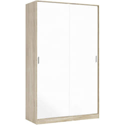 Guardaroba 2 ante Adrenalin, Armadio per camera da letto, Mobile con 4 ripiani e barra appendiabiti, 120x50h200 cm, Rovere e Bianco - Dmora