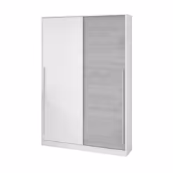 Guardaroba Aristode, Armadio per camera da letto a 2 ante scorrevoli, Mobile con barra appendiabiti e 3 ripiani, cm 120x50h200, Cemento e Bianco