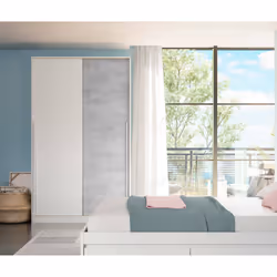 Guardaroba Aristode, Armadio per camera da letto a 2 ante scorrevoli, Mobile con barra appendiabiti e 3 ripiani, cm 120x50h200, Cemento e Bianco - Vista aggiuntiva 4