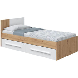 Letto per bambini Azalia, Letto singolo contenitore con testiera, Struttura letto 2 cassetti, 196x97h77 cm, Rovere nodi e Bianco - Dmora
