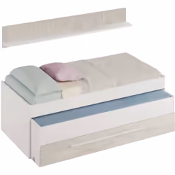 LETTO PER BAMBINI - Struttura letto per cameretta, Letto singolo con lettino estraibile, cassettone e mensola, 199x96h65 cm, ...