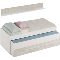 Letto per bambini Art, Struttura letto per cameretta, Letto singolo con lettino estraibile, cassettone e mensola, 199x96h65 cm, Bianco - Dmora