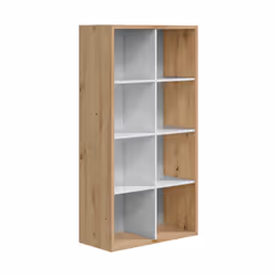 Libreria Alliers, Mobile portalibri reversibile con 8 scomparti, Mobile Porta tv multiposizione, cm 72x33h137, Rovere effetto nodi e Bianco - Vista aggiuntiva 2