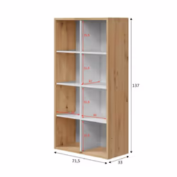 Libreria Alliers, Mobile portalibri reversibile con 8 scomparti, Mobile Porta tv multiposizione, cm 72x33h137, Rovere effetto nodi e Bianco - Vista aggiuntiva 3