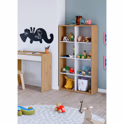 Libreria Alliers, Mobile portalibri reversibile con 8 scomparti, Mobile Porta tv multiposizione, cm 72x33h137, Rovere effetto nodi e Bianco - Vista aggiuntiva 4