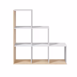 Libreria Abilu, Mobile portalibri bifacciale con 6 scomparti, Scaffale divisorio da ufficio, cm 108x28h110, Bianco e Rovere - Vista aggiuntiva 4