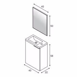 Mobile sottolavabo Akamaru, Mobiletto per bagno sospeso, Armadio a 1 anta e specchio, cm 40x22h58, Bianco lucido