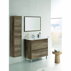 Mobile sottolavabo Alis, Mobiletto sospeso con 2 cassetti, Armadio per bagno con specchio, Lavabo escluso, cm 80x45h80, Querc ...