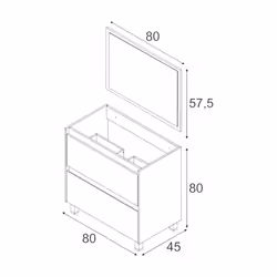 Mobile sottolavabo Alis, Mobiletto sospeso con 2 cassetti, Armadio per bagno con specchio, Lavabo escluso, cm 80x45h80, Quercia
