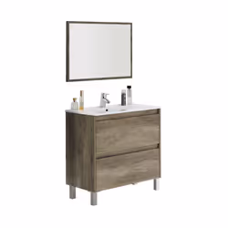 Mobile sottolavabo Alis, Mobiletto sospeso con 2 cassetti, Armadio per bagno con specchio, Lavabo escluso, cm 80x45h80, Quercia - Vista aggiuntiva 4