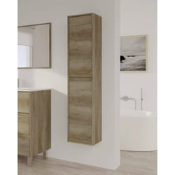 Colonna Bagno Aladin, Mobile a colonna per bagno a 2 ante, Armadio pensile sospeso, Mobiletto multiuso moderno, cm 30x26h140, Quercia