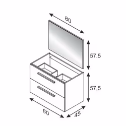 Mobile sottolavabo Albino, Mobiletto per bagno sospeso, Armadio a 2 cassetti e specchio, cm 80x45h57, Cemento