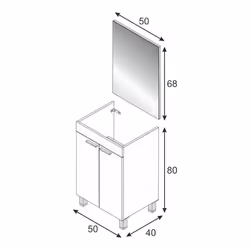 Mobile sottolavabo Almenia, Mobiletto per bagno, Armadio a 2 ante con specchio, lavabo non incluso, cm 50x40h80, Rovere