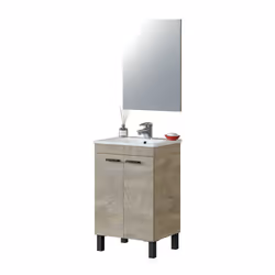 Mobile sottolavabo Almenia, Mobiletto per bagno, Armadio a 2 ante con specchio, lavabo non incluso, cm 50x40h80, Rovere - Vista aggiuntiva 4