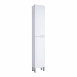 Colonna Bagno Ark, Mobile a colonna per bagno a 2 ante, Armadio pensile sospeso con 2 ripiani, cm 30x25h182, Bianco lucido