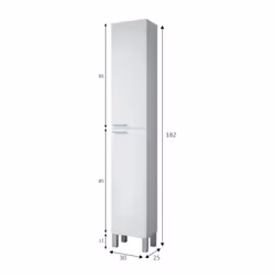 Colonna Bagno Ark, Mobile a colonna per bagno a 2 ante, Armadio pensile sospeso con 2 ripiani, cm 30x25h182, Bianco lucido